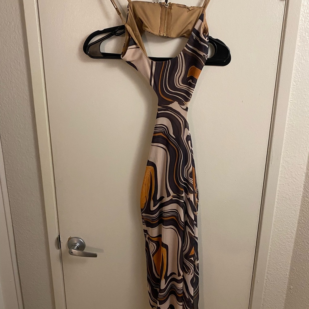 Black and White Sleeveless Halter Slip Dress
